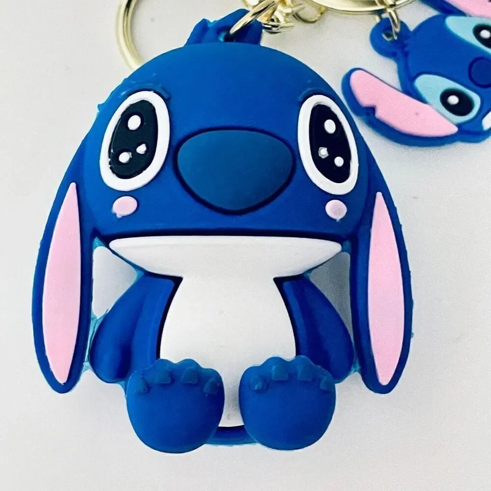 NWT Disney We love Stitch on Moped Blue Wristlet Key holder Keyring Keychain